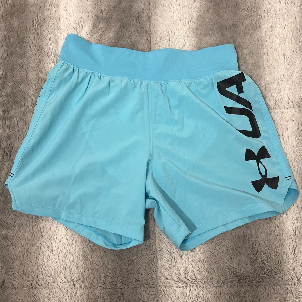WORN ONCE LIKE NEW Men's Under Armour UA Speedpocket 5" Shorts light blue Sexy